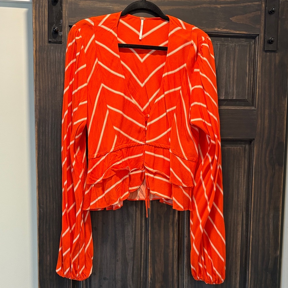 Free People Women's Orange Chevron Top